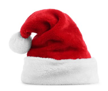Kırmızı Noel Baba şapkası beyazda izole edilmiş.