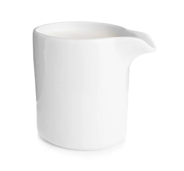 Krug Mit Frischer Milch Isoliert Auf Weiß — Stockfoto
