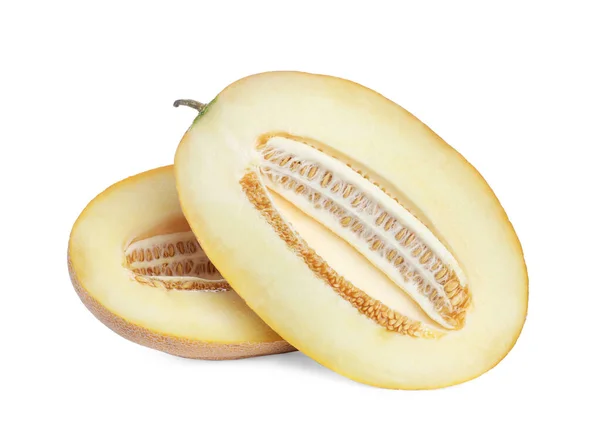Halvor Läcker Mogen Melon Isolerad Vitt — Stockfoto