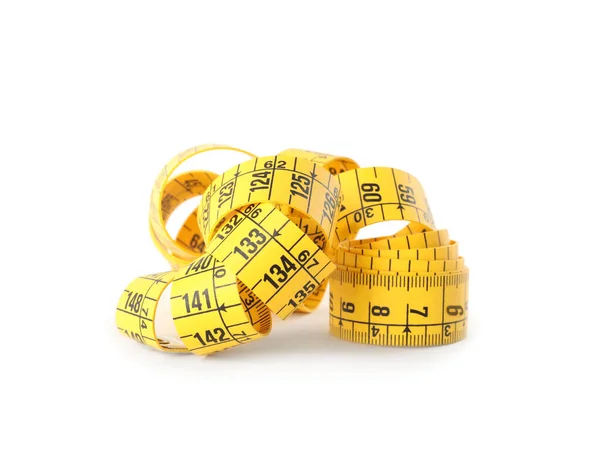 New Yellow Measuring Tape Isolated White — Stock Photo, Image