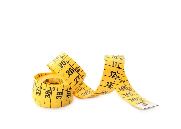 白で隔離された長い黄色の測定テープ — ストック写真