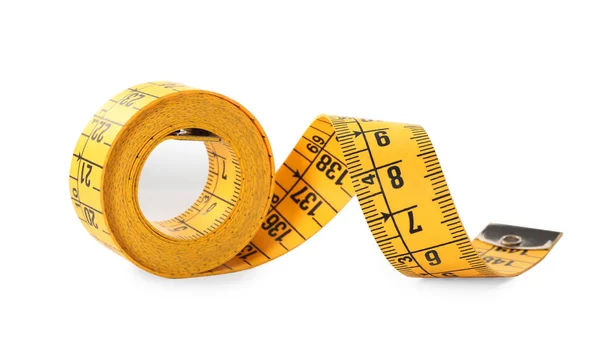 Long Yellow Measuring Tape Isolated White — Stock Photo, Image