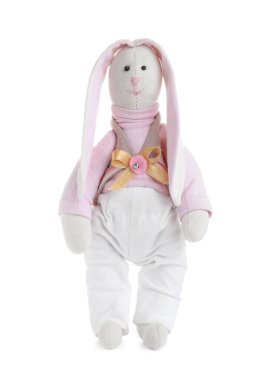 Beyaz tenli sevimli oyuncak tavşan.