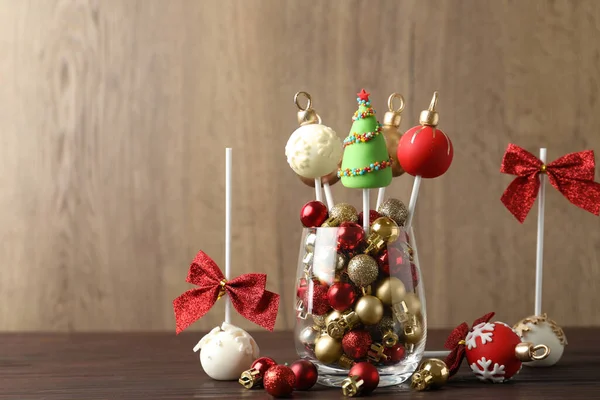 Delicious Christmas Themed Cake Pops Wooden Table — Stock Photo, Image