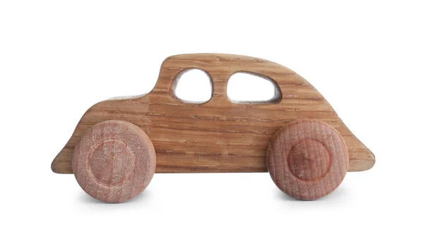 在白色上隔离的木制汽车 儿童玩具 — 图库照片