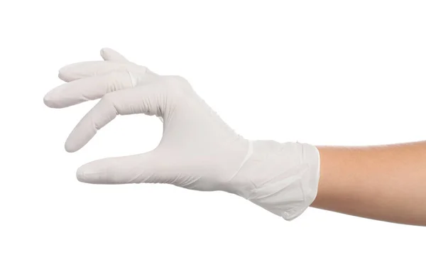 Doctor Medical Gloves Showing Gesture White Background Closeup — Stock Photo, Image