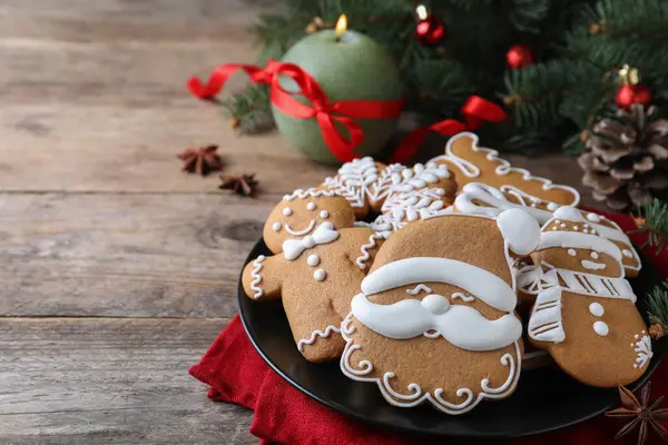 Delicious Christmas Cookies Wooden Table Space Text — Stock Photo, Image