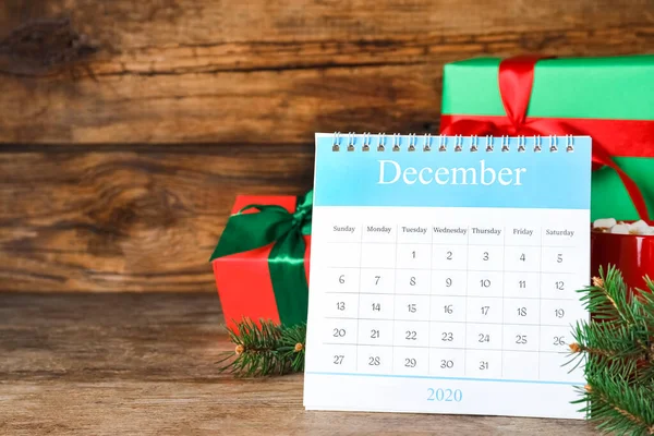 Flip Calendario Decorazioni Natalizie Tavolo Legno Conto Alla Rovescia Vacanze — Foto Stock