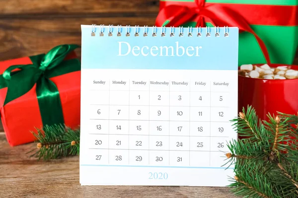 Флип Календарь Рождественский Декор Деревянном Столе Holiday Countdown — стоковое фото