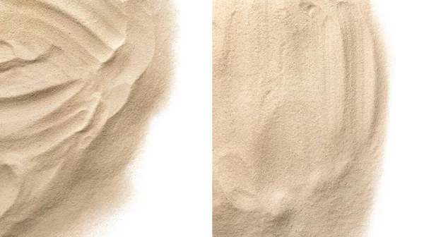 Σωρούς Ξηρής Άμμου Παραλίας Λευκό Φόντο Κορυφαία Προβολή — Φωτογραφία Αρχείου