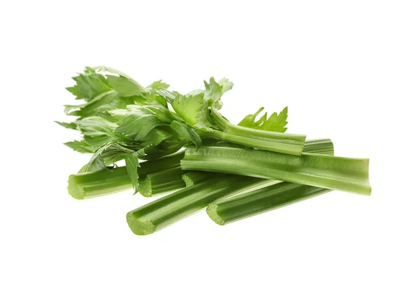 Čerstvé Zelené Celerové Tyčinky Listy Izolované Bílém — Stock fotografie