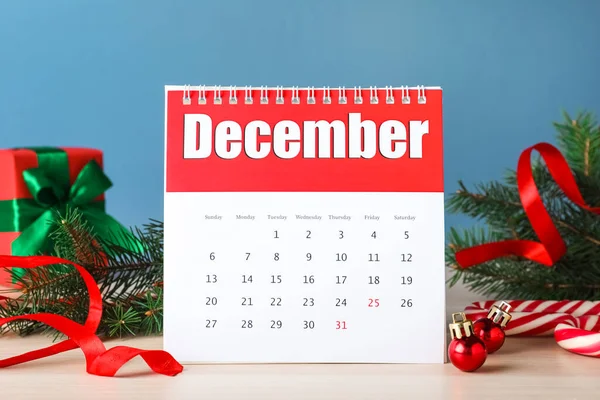 Flip Calendar Christmas Decor Wooden Table Holiday Countdown — Stock Photo, Image
