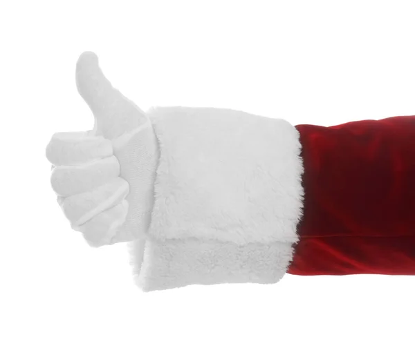 Santa Claus Mostrando Pulgar Hacia Arriba Sobre Fondo Blanco Primer —  Fotos de Stock