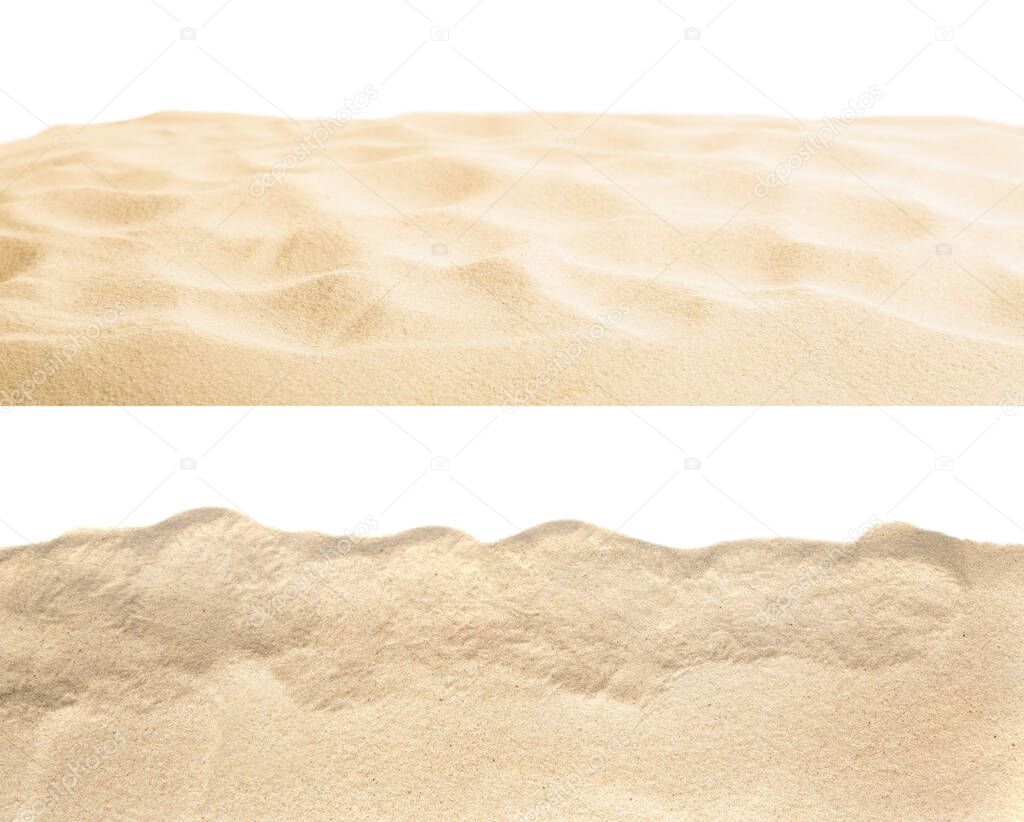 Heaps of dry beach sand on white background