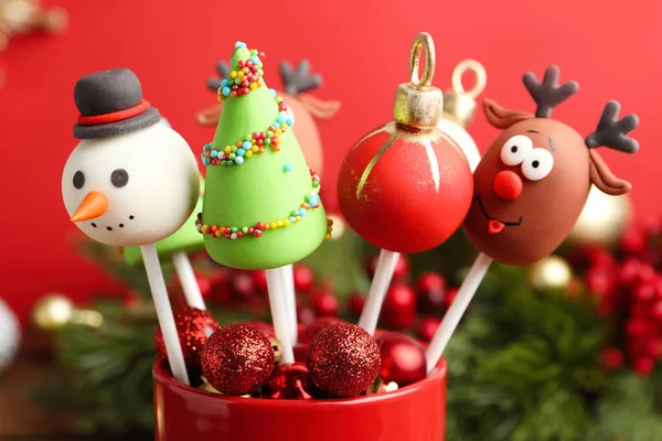 Delicious Christmas Themed Cake Pops Blurred Background Closeup — Stock Photo, Image