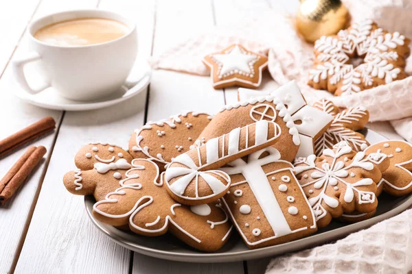 Delicious Christmas Cookies White Wooden Table — Stock Photo, Image