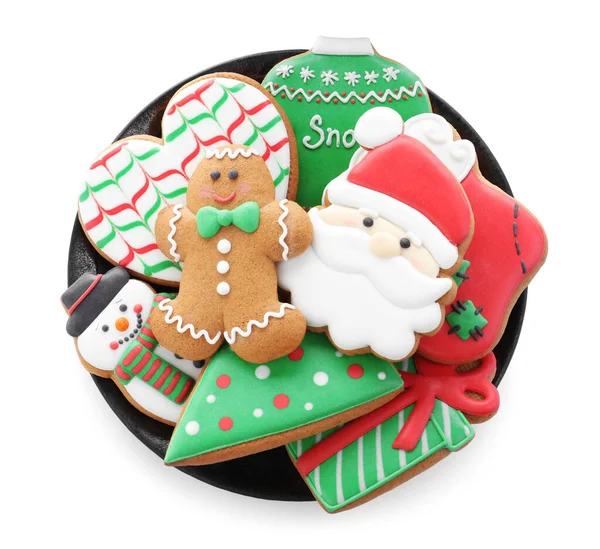Lahodné Perník Vánoční Cukroví Bílém Pozadí Pohled Shora — Stock fotografie