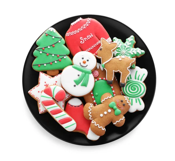 Deliciosos Biscoitos Natal Gengibre Fundo Branco Vista Superior — Fotografia de Stock
