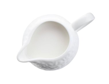 Bir sürahi taze süt izole edilmiş beyaz, üst manzara