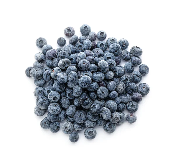 白色背景上的大量美味冰冻蓝莓 顶视图 — 图库照片