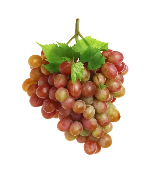 Bando Uvas Vermelhas Frescas Maduras Com Folhas Isoladas Branco — Fotografia de Stock