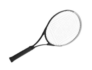 Tenis raketi beyaza izole edilmiş. Spor malzemeleri.