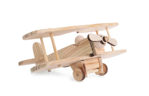 Pesawat Wooden Terisolasi Dengan Warna Putih Mainan Anak — Stok Foto