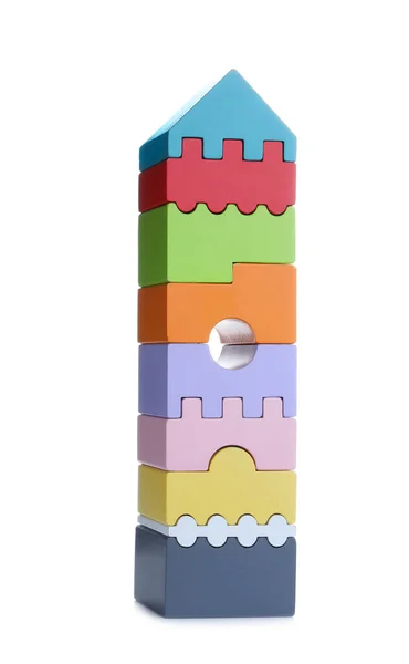 Färgglada Leksakstorn Block Isolerade Vit — Stockfoto