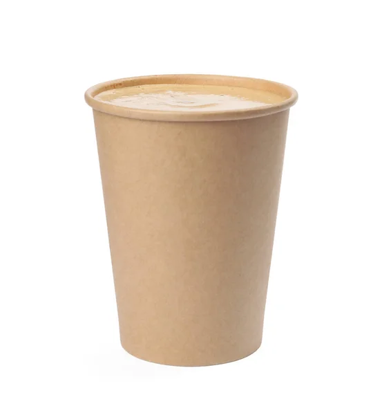 Heißer Kaffee Pappbecher Zum Mitnehmen Isoliert Auf Weiß — Stockfoto