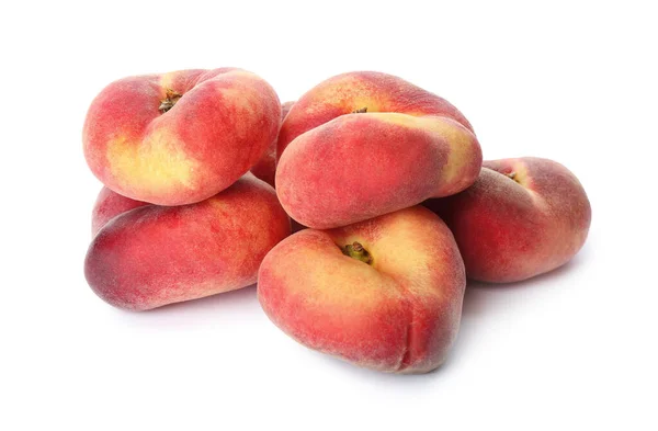 Fresh Matte Peaches White Background — Stok Foto