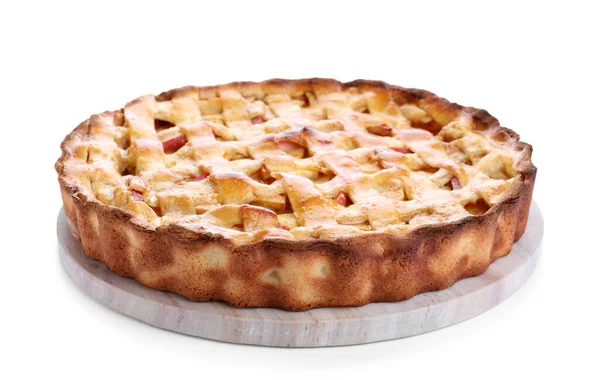 Délicieuse Tarte Aux Pommes Traditionnelle Isolée Sur Blanc — Photo