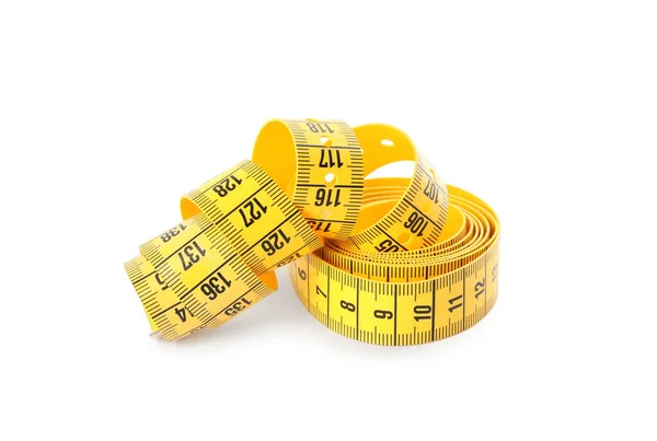 New Yellow Measuring Tape Isolated White — Stock Photo, Image