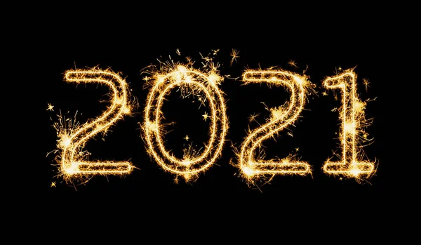 Feliz Cartão Ano Novo 2021 Silhuetas Feitas Sparkler Sobre Fundo — Fotografia de Stock