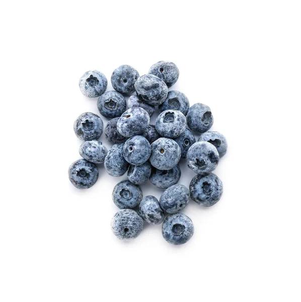 Tumpukan Blueberry Beku Lezat Pada Latar Belakang Putih Tampilan Atas — Stok Foto