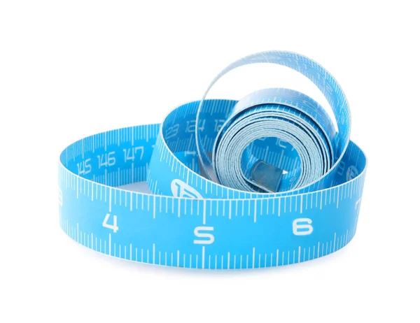 Long Light Blue Measuring Tape Isolated White — Stock Photo, Image