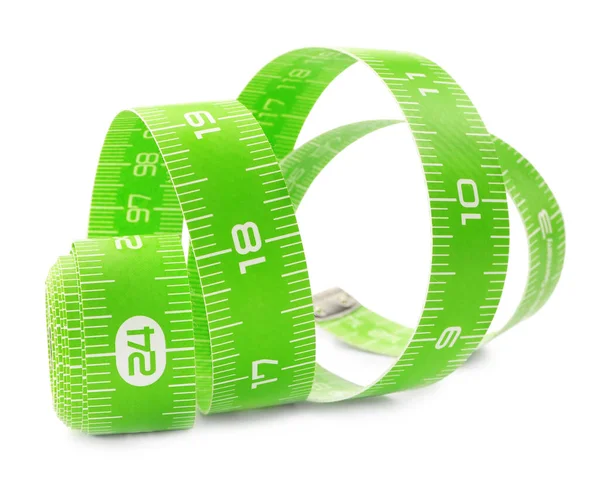 Long Green Measuring Tape Isolated White — Stock Photo, Image