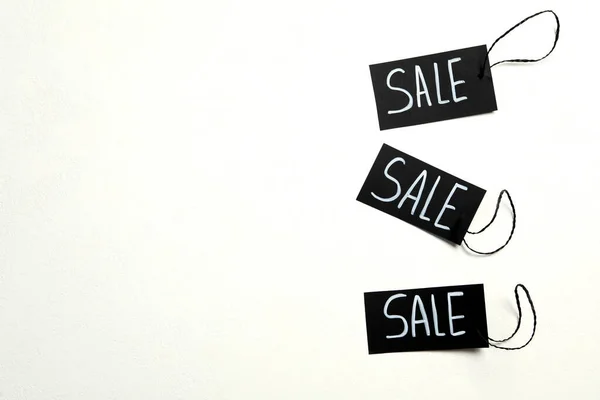 Tags Met Woord Sale Witte Achtergrond Black Friday Concept — Stockfoto