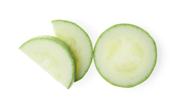 Reife Zucchini Scheiben Auf Weißem Hintergrund Draufsicht — Stockfoto