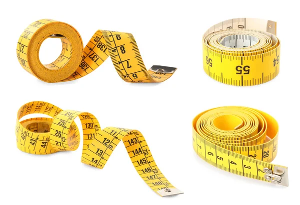 Set Yellow Measuring Tapes White Background — Stock Photo, Image