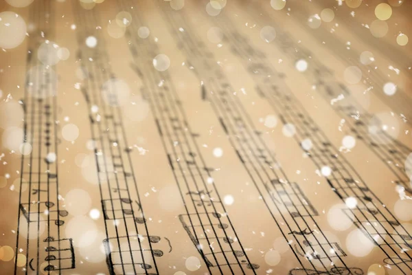 Ancienne Feuille Avec Des Notes Musique Noël Comme Fond Flocons — Photo