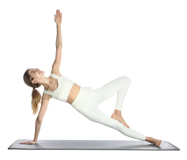 Young Woman Sportswear Practicing Yoga White Background — Stock Photo, Image