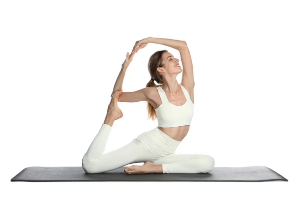 Young Woman Sportswear Practicing Yoga White Background — Stock Photo, Image