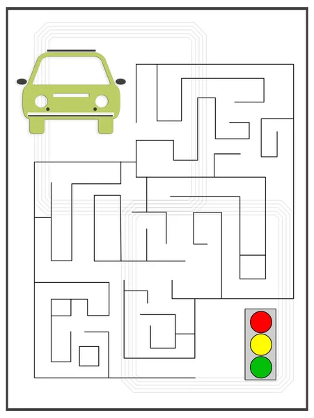 Jogo Aprendizagem Para Crianças Labirinto Entre Carro Semáforo Ilustração — Fotografia de Stock