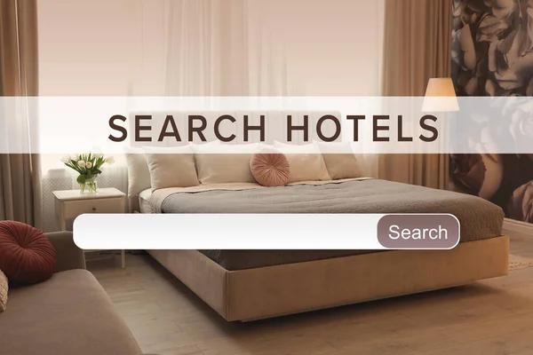 Rezerwacja Usług Online Szukaj Bar Piękny Pokój Hotelowy Tle — Zdjęcie stockowe