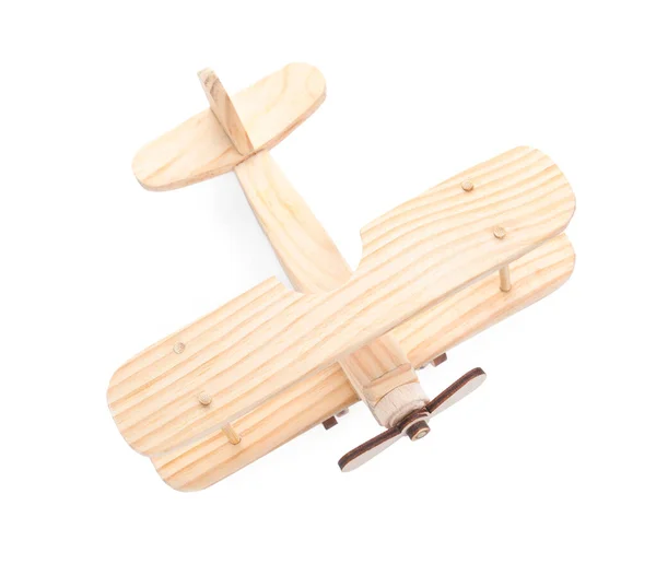 Wooden Toy Plane Isolated White Top View — Stock Photo, Image