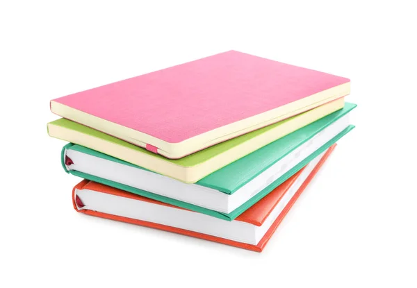 Empilement Carnets Colorés Isolés Sur Blanc Papeterie Scolaire — Photo