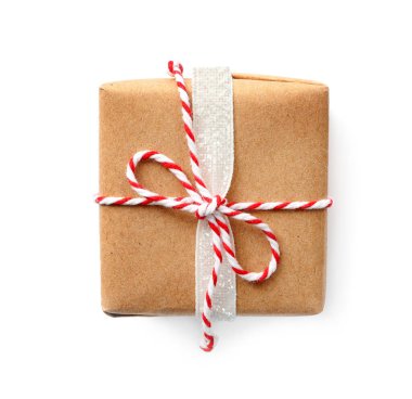 Noel hediyesi kutusu sicimle dekore edilmiş, beyaz, üst manzara