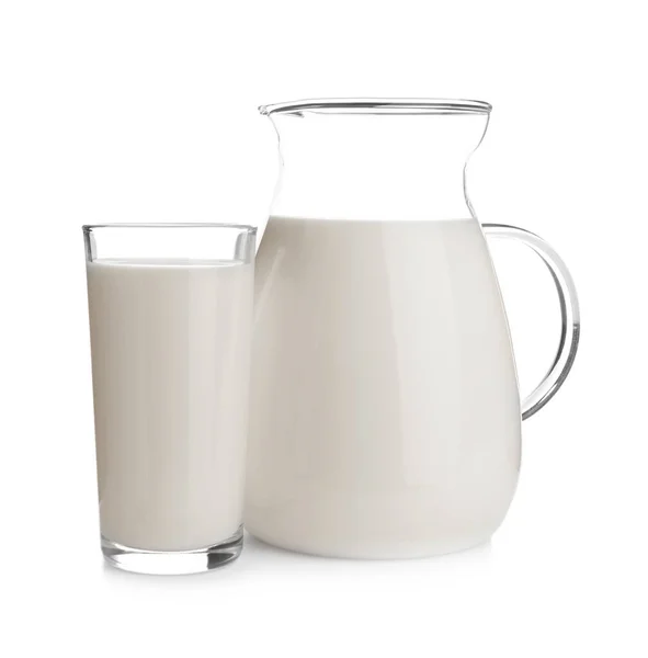 Tasse Verre Avec Lait Frais Sur Fond Blanc — Photo