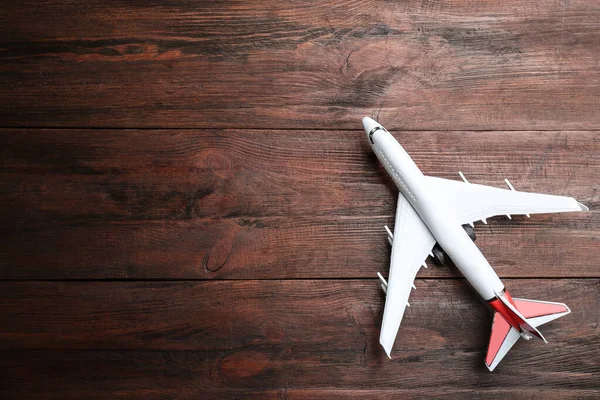 Avião Brinquedo Fundo Madeira Vista Superior Espaço Para Texto — Fotografia de Stock