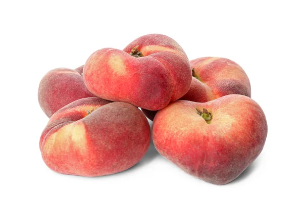 Fresh Matte Peaches White Background — Stok Foto